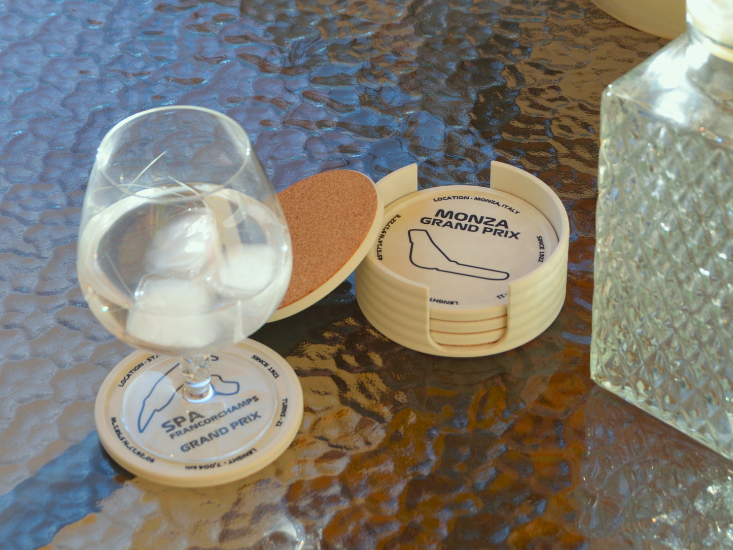 EUROPE Motorsport Circuit Coaster Set with Cork Base | Premium F1 Coasters | Home Decor