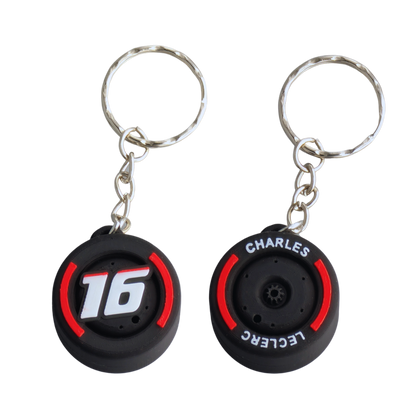 Llavero de Fórmula 1 con diseño de neumático, piloto Charles Leclerc