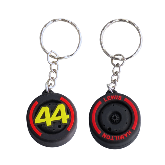 Llavero de Fórmula 1 con diseño de neumático, piloto Lewis Hamilton